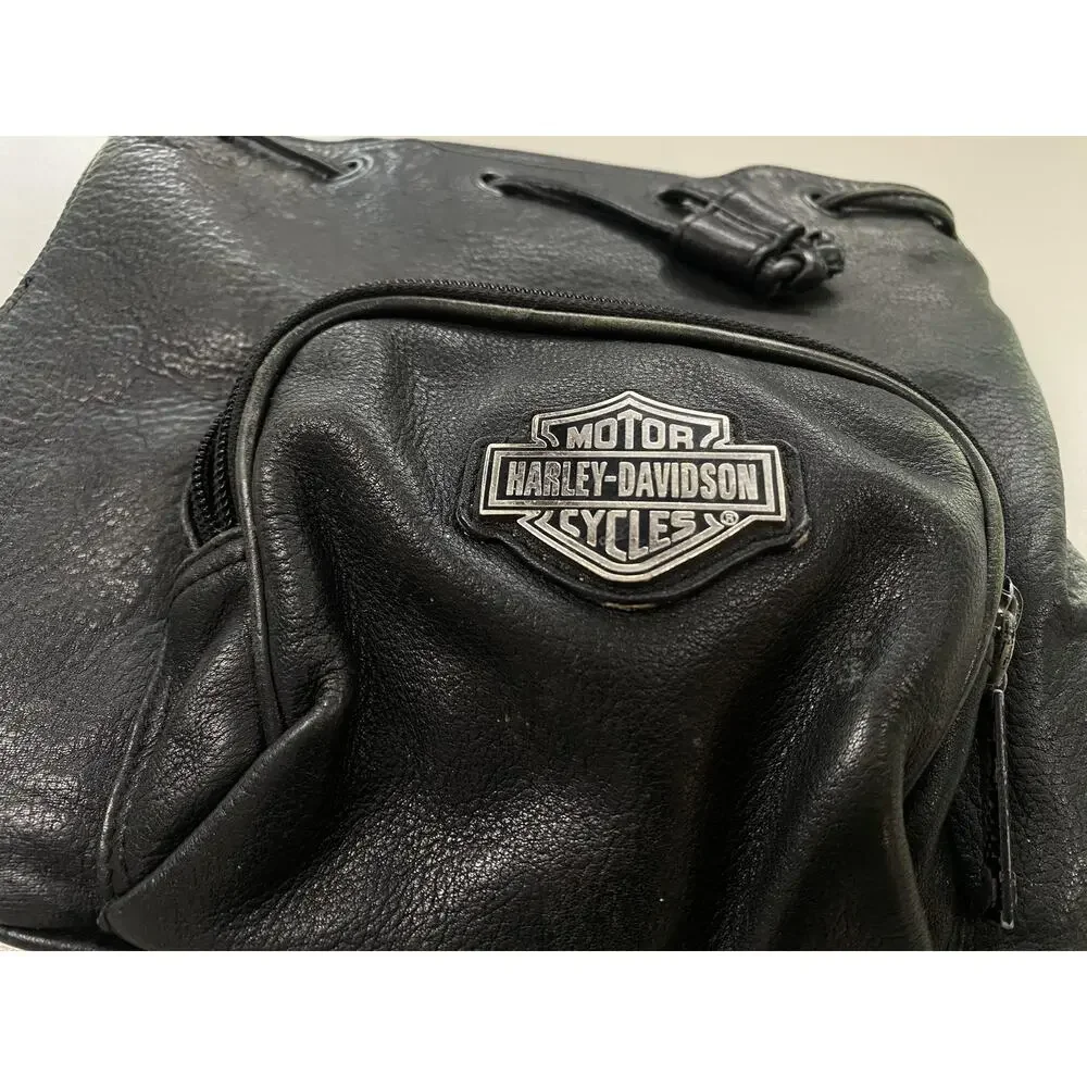 Harley-Davidson Leather Backpack Purse Small Black Logo Biker Vintage Y2K Moto‎